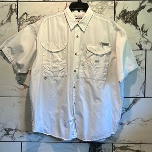 Columbia PFG Short Sleeve Fishing Shirt, Button Down Men’s Sz. L Vented Back EUC